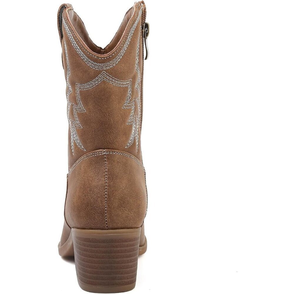 Todaysunny Women Brown Western Femme Cowboy Calf Ankle Booties With Side Zip - Picture 3 of 5